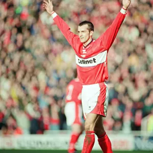 Marco Branca celebrates the first goal for Middlesbrough against Sunderland at The