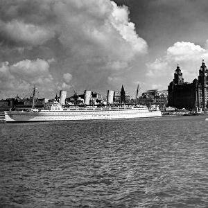 The Pier Head, a riverside location in the city centre of Liverpool, Merseyside, England