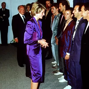 Princess Diana meets rock group Dire Straits at Wembley arena after their concert