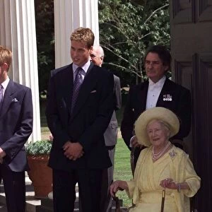 Queen Mother 99th Birthday August 1999 Prince William bends down to talk