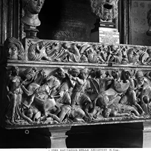 Sarcophagus depicting the Battle of the Amazons, preserved in the Capitoline Museums, Rome