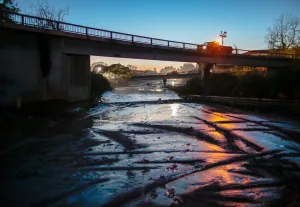 California Prints: The 101 Highway is seen closed on both sides in Montecito