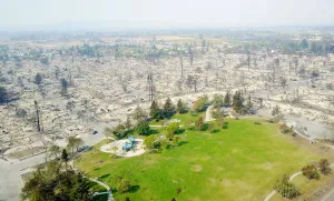 California Prints: An aerial shows damage caused by wildfires in Santa Rosa