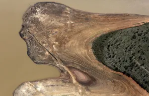 Aerial view of the Atibainha dam, part of the Cantareira reservoir, during a drought Aerial view of the Atibainha dam, part of the Cantareira reservoir, during a drought