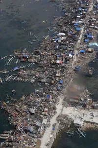 Philippines Prints: An aerial view of the devastation of super Typhoon Haiyan as it battered a town in Samar