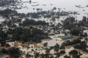 Myanmar Prints: An aerial view of a flooded village in Kalay township at Sagaing division