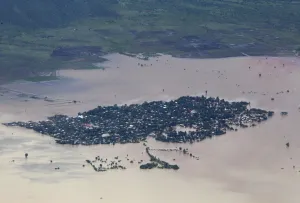 Myanmar Prints: An aerial view of a flooded village in Kalay township at Sagaing division