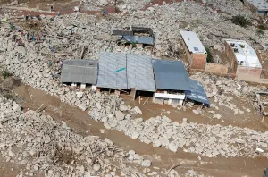 Images Dated 2017 April: Aerial view of a neighborhood destroyed after flooding and mudslides caused by heavy