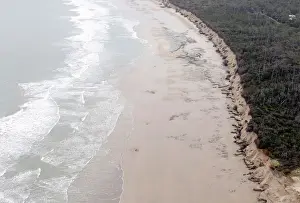 France Prints: An aerial view shows damaged sand dune from erosion of the Atlantic Ocean coastline in