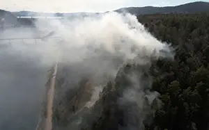 Environment Prints: An aerial view shows a forest fire in the Siberian Taiga area outside Krasnoyarsk