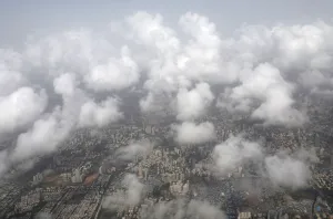 Weather Prints: An aerial view shows monsoon clouds over Mumbai