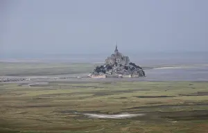 Europe Prints: Aerial view shows the Mont Saint-Michel during the 32 km individual time trial eleventh