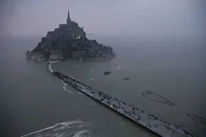 An aerial view shows the Mont Saint-Michel off Frances Normandy coast