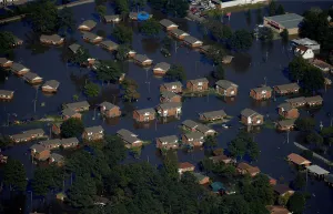 Storm Prints: An aerial view shows a neighborhood that was flooded after Hurricane Matthew in Lumberton