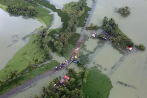 India Prints: An aerial view shows partially submerged road at a flooded area in the southern state of