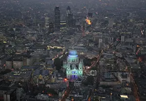 An aerial view of St Pauls Cathedral during the City Salute pageant in central London