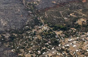 Fire Prints: An aerial view of a strip of fire retardant near Yarnell, Arizona