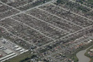 An aerial view of tornado damage to neighborhoods in Moore, Oklahoma An aerial view of tornado damage to neighborhoods in Moore, Oklahoma