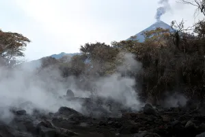 Guatemala Prints: An area affected by a lahar from Fuego volcano is seen in El Rodeo