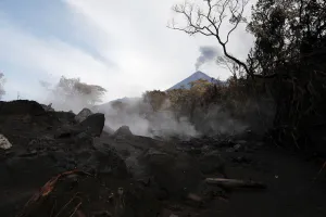 Guatemala Prints: An area affected by a lahar from Fuego volcano is seen in El Rodeo