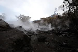 Guatemala Prints: An area affected by a lahar from Fuego volcano is seen in El Rodeo