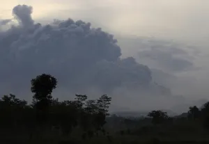 Indonesia Prints: Ash raises from Mount Keluds eruption, as seen from Sugih Waras village