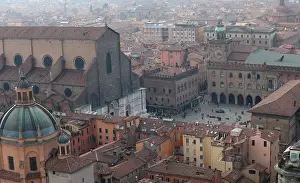 The Basilica of San Petronio is seen in Maggiores square downtown Bologna