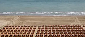 Beach huts are seen at the Lido in Venice