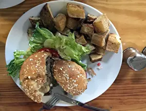A beef burger from Eish & Malh (or Bread and Salt ) is seen in the capital Cairo