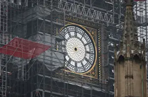 Images Dated 11th April 2018: Big Bens clock face is seen after the hands were removed during maintenance