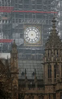 Images Dated 11th April 2018: Big Bens clock face is seen after the hands were removed during maintenance