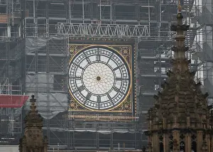 Images Dated 11th April 2018: Big Bens clock face is seen after the hands were removed during maintenance