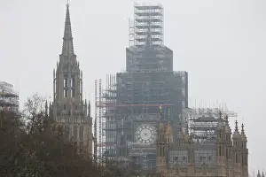 Images Dated 11th April 2018: Big Bens clock face is seen after the hands were removed during maintenance