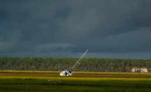 Storm Prints: A boat is seen after being blown from the dock into the marsh after Hurricane Irma passed