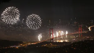 The Bosphorus Bridge that links the citys European and Asian sides, with the European