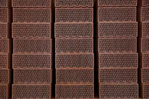 Bricks are stored in the Wienerberger brick factory in Hennersdorf