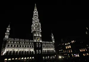 Brussels Town Hall is seen illuminated during light show at Grand Place in Brussels