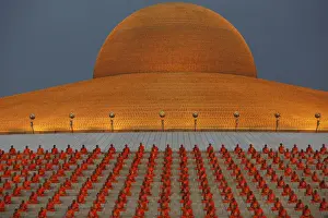 Thailand Prints: Buddhist monks pray at the Wat Phra Dhammakaya temple in Pathum Thani province