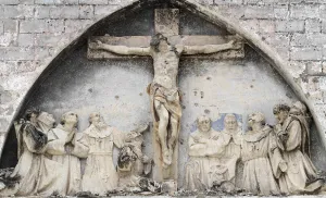 Somalia Prints: Bullet holes seen on Jesus Christ sculpture inside war-torn church building in Mogadishu