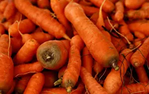Carrots are displayed on a vendors stand at the Farmers Market in Ta Qali