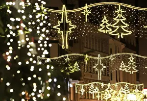 Christmas illuminations light the Vaci shopping street in downtown Budapest