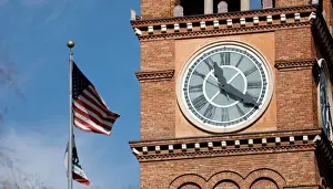 Time Prints: The clock tower of St. Andrews Catholic Church is pictured in Pasadena
