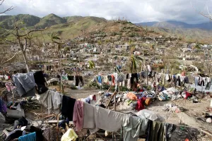 Clothes hang in an area destroyed by Hurricane Matthew in Les Anglais, Haiti Clothes hang in an area destroyed by Hurricane Matthew in Les Anglais, Haiti