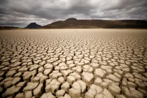 Climate Prints: Clouds gather but produce no rain as cracks are seen in the dried up municipal dam in