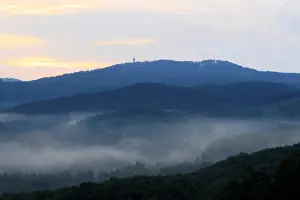 Clouds hang over the Matra mountain range near the village of Galyateto