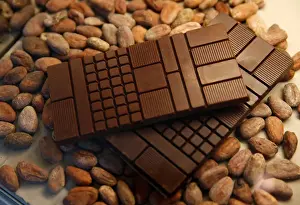Cocoa beans and chocolate bars are displayed at Minimal - Bean to Bar Chocolate-