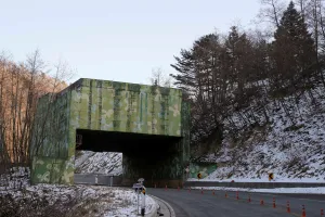 Images Dated 2018 February: A Cold War era anti-tank barricade is seen on a highway near the border with North Korea