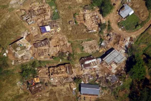 Quake Prints: Collapsed village houses are pictured from a helicopter after last weeks earthquake