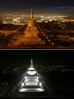 Earth Prints: A combination photo shows the Stupa of Enlightenment at the Buddhist Centre before