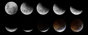Mexico Prints: A combination of photographs shows the gradual lunar eclipse ending with a total eclipse